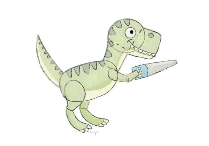 Shapes breaking down how this dinosaur character was made